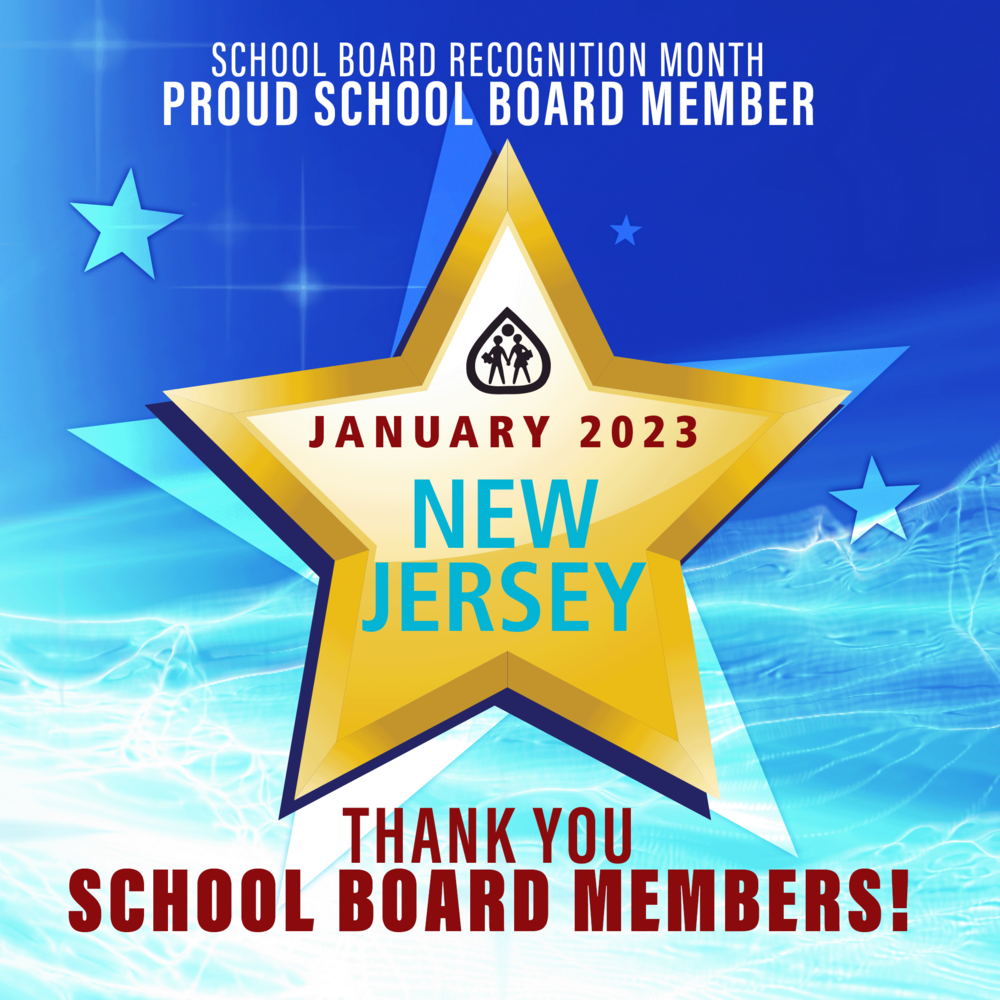 Gold star over a blue and white background.  Thank you School Board members