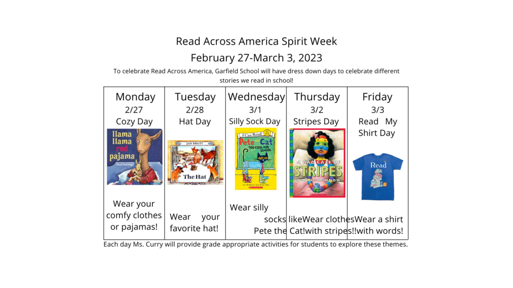 Read Across America Spirit Week Garfield Elementary School
