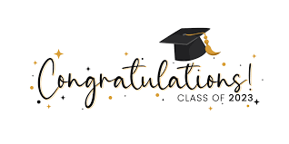 Blass cursive lettering that says Congratulations class of 2023 with a black graduatoin cap on top of the second t